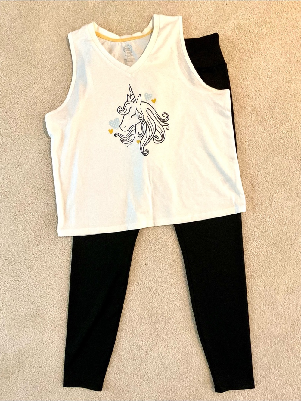 Cream Unicorn Graphic Tank with Black Leggings Set